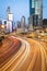 Road light trails on streetscape buildings in HongKong