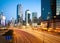 Road light trails on streetscape buildings in HongKong