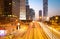 Road light trails on streetscape buildings in HongKong