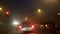 Road lights  and cars in a foggy night  in Ioannina greece