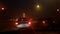 Road lights  and cars in a foggy night  in Ioannina greece