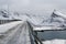 Road in Lofoten Archipelago. Winter harsh landscape