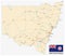 Road map of the Australian state New South Wales map with flag