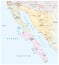 Road map of the Mexican states of Sonora Baja California and Baja California South