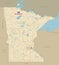 Road map of Minnesota, US American federal state