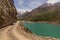 Road by Marguzor lake in Haft Kul in Fann mountains, Tajikist