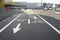 Road markings, lines of direction. Bike path.