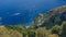 Road on mountains by blue sea and coastline of Amalfi Coast from Path of the Gods, near Positano, Italy