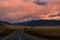 Road mountains sunset clouds sky