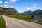 Road and mountains in Vestvagoy island in Lofoten in Norway