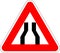 Road narrows on both sides sign vector illustration. Drawing of of triangular hazard road sign for road narrows on both sides.