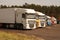 Road parking. Trucks set in a row on the driver`s rest area