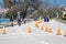 A road partially closed off to give pedestrians and cyclists more room to social distance amid the COVID-19 pandemic.