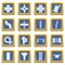 Road parts constructor icons set blue square vector