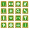 Road parts constructor icons set green square vector