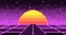 Road pixelated landscape with synthwave sun and stars background