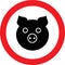 Road prohibition sign icon with a pig