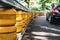 Road railing barrier, selective focus shallow depth of field, accident safety system on the road