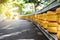 Road railing barrier, selective focus shallow depth of field, accident safety system on the road