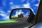 Road in rearview mirror