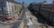 Road reconstruction with tram rails intersection, construction site