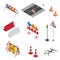 Road repair, under construction road signs. Flat 3d vector isometric illustration.