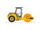 road roller heavy equipment. road roller asphalt compactor. Flat style steamroller Isolated On white clean background. Vector illu