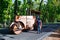 Road roller at road construction site, Worker on a road construction, Street