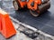 Road roller working on the road construction