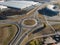 Road roundabout, Expressway with car and truck. Street Top view. Background, Aerial