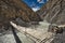 The road between Shimshal village 3100m and Upper Shimshal 5,680m runs through steep gorges on narrow paths and hollowed out i