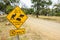 Road side warning sign for Tasmanian kangaroo, tasmanian devil and echidna wildlife