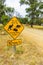 Road side warning sign for Tasmanian kangaroo, tasmanian devil and echidna wildlife