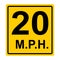 Road sign ADVISORY SPEED 20 on white, illustration