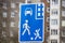 Road sign blue rectangle with silhouettes of people. pedestrian zone