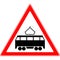 A road sign crossing with a tram line. Vector image.