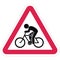 Road sign, cyclist, red triangle frame, vector icon