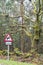 Road sign of dangerous curves  near a forest in Galicia Spain