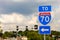 Road sign directing to the Interstate I-70 highway