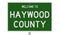 Road sign for Haywood County