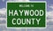 Road sign for Haywood County