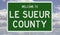 Road sign for Le Sueur County