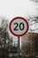 Road sign maximum permitted speed close up