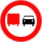Road sign overtaking trucks is prohibited. Vector image.