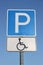 Road sign parking for disabled people.