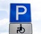 Road sign parking garage for wheelchair users, for disabled persons