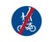 Road sign, pedestrian and bicyclist, vector illustration icon. Circular blue traffic sign. White image on the roadbed. white
