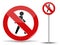 Road sign Pedestrian traffic is prohibited. Red circle with crossed out man. Vector Illustration.