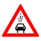 Road sign of rock slide. Rock fall warning sign. Red triangle and silhouette of a black car illustration