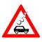 Road sign of rock slide. Rock fall warning sign. Red triangle and silhouette of a black car. Vector illustration